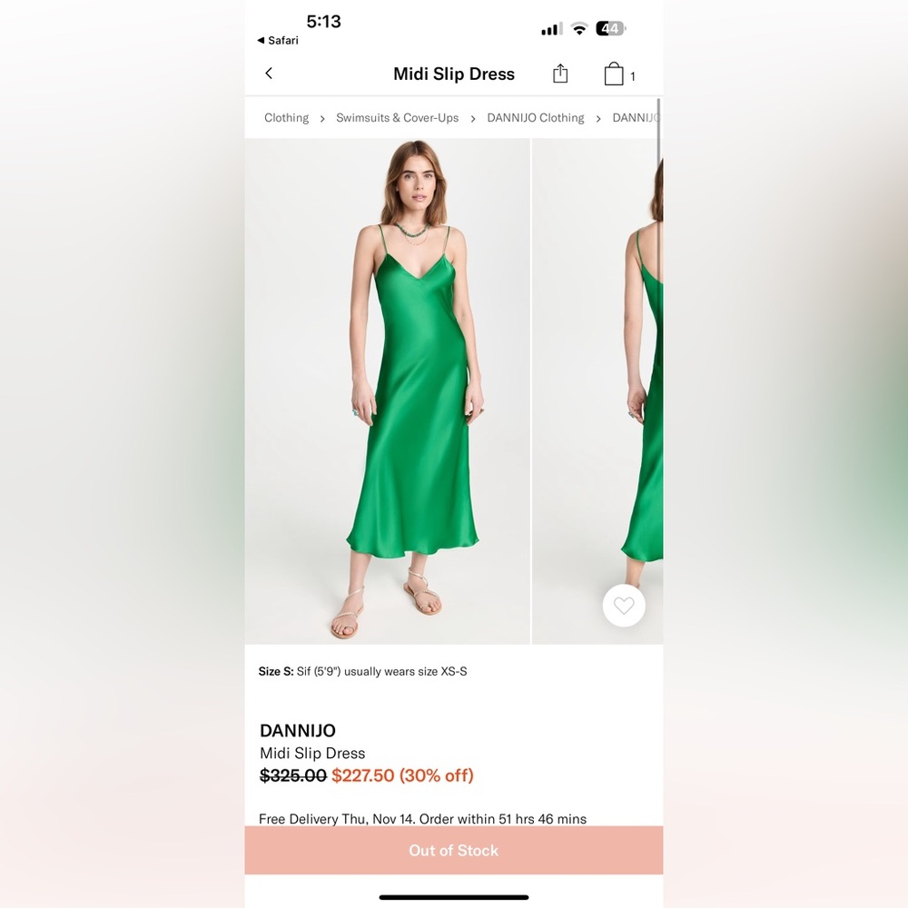 Green midi dannijo dress size small